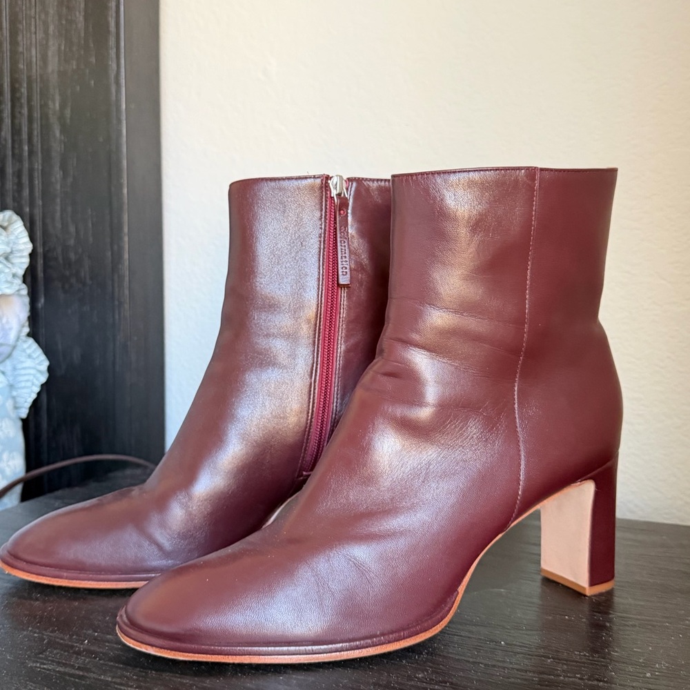 Reformation Gillian Burgundy Leather Ankle Boots - Picture 6 of 15